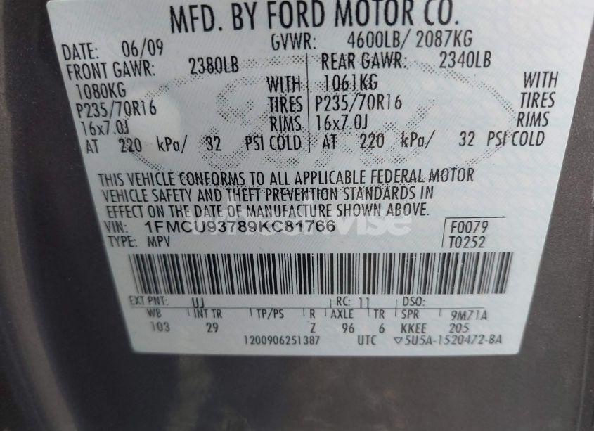 Photo 9 of 2009 Ford Escape XLT (VIN 1FMCU93789KC81766)