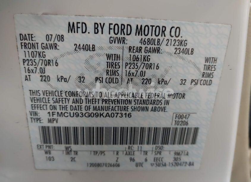 Photo 9 of 2009 Ford Escape XLT (VIN 1FMCU93G09KA07316)