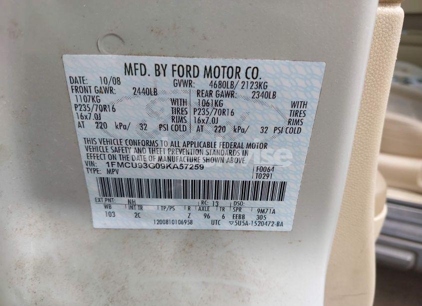 Photo 9 of 2009 Ford Escape XLT (VIN 1FMCU93G09KA57259)