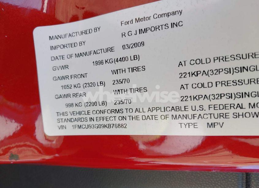 Photo 9 of 2009 Ford Escape XLT (VIN 1FMCU93G09KB76882)