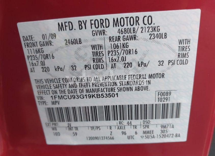 Photo 9 of 2009 Ford Escape XLT (VIN 1FMCU93G19KB53501)