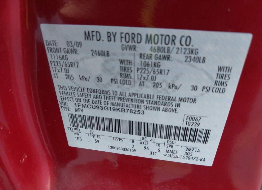 Photo 9 of 2009 Ford Escape XLT (VIN 1FMCU93G19KB78253)