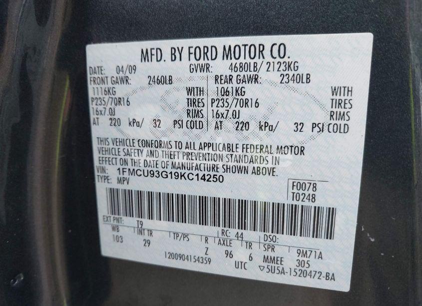Photo 9 of 2009 Ford Escape XLT (VIN 1FMCU93G19KC14250)