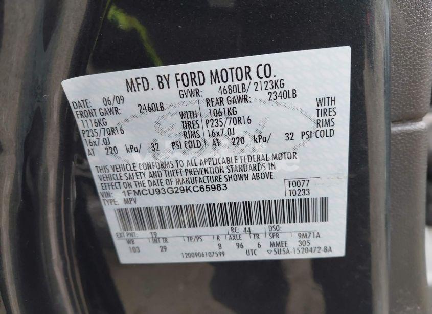 Photo 9 of 2009 Ford Escape XLT (VIN 1FMCU93G29KC65983)