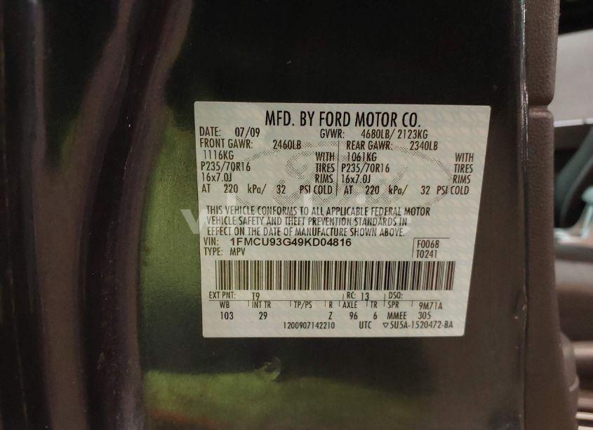 Photo 9 of 2009 Ford Escape XLT (VIN 1FMCU93G49KD04816)