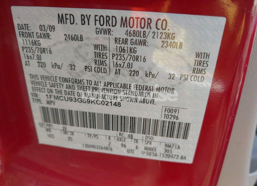 Photo 9 of 2009 Ford Escape XLT (VIN 1FMCU93G59KC02148)