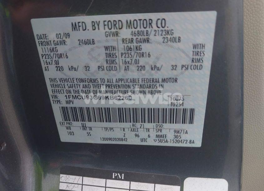 Photo 9 of 2009 Ford Escape XLT (VIN 1FMCU93G69KB62260)