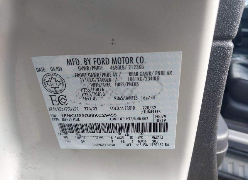 Photo 9 of 2009 Ford Escape XLT (VIN 1FMCU93G69KC29455)