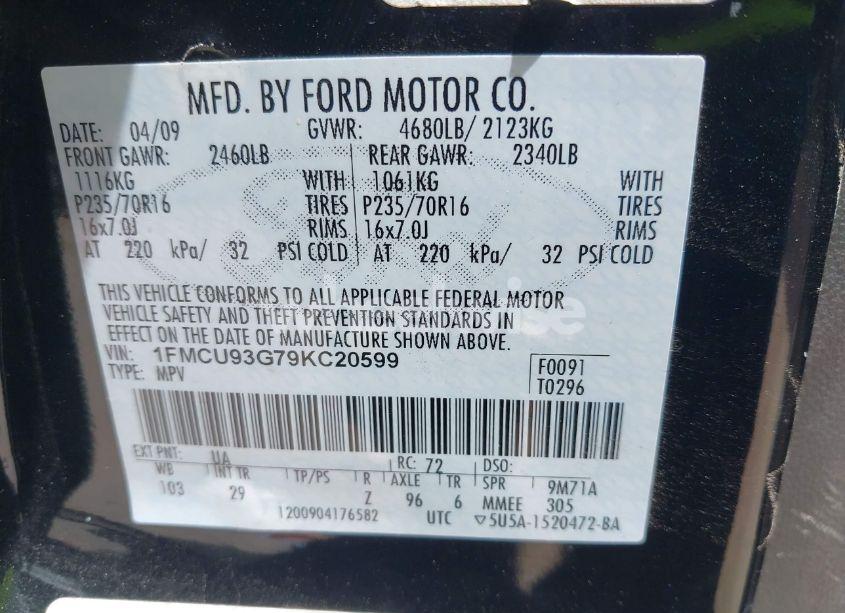 Photo 9 of 2009 Ford Escape XLT (VIN 1FMCU93G79KC20599)