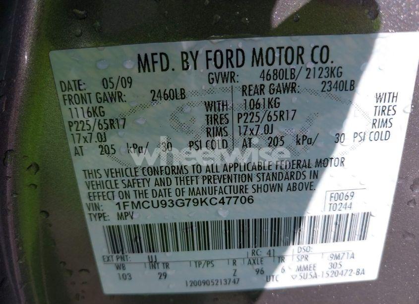 Photo 9 of 2009 Ford Escape XLT (VIN 1FMCU93G79KC47706)