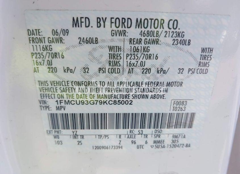 Photo 9 of 2009 Ford Escape XLT (VIN 1FMCU93G79KC85002)