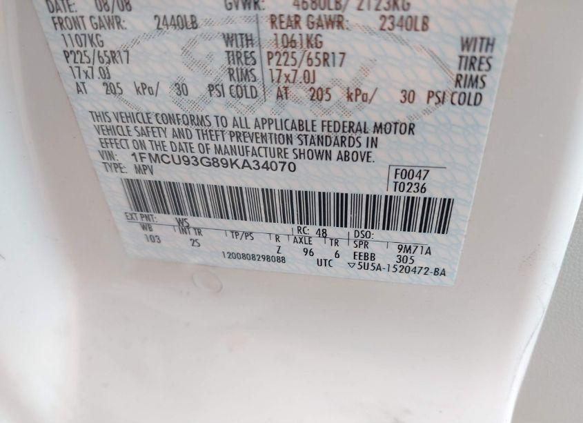 Photo 9 of 2009 Ford Escape XLT (VIN 1FMCU93G89KA34070)