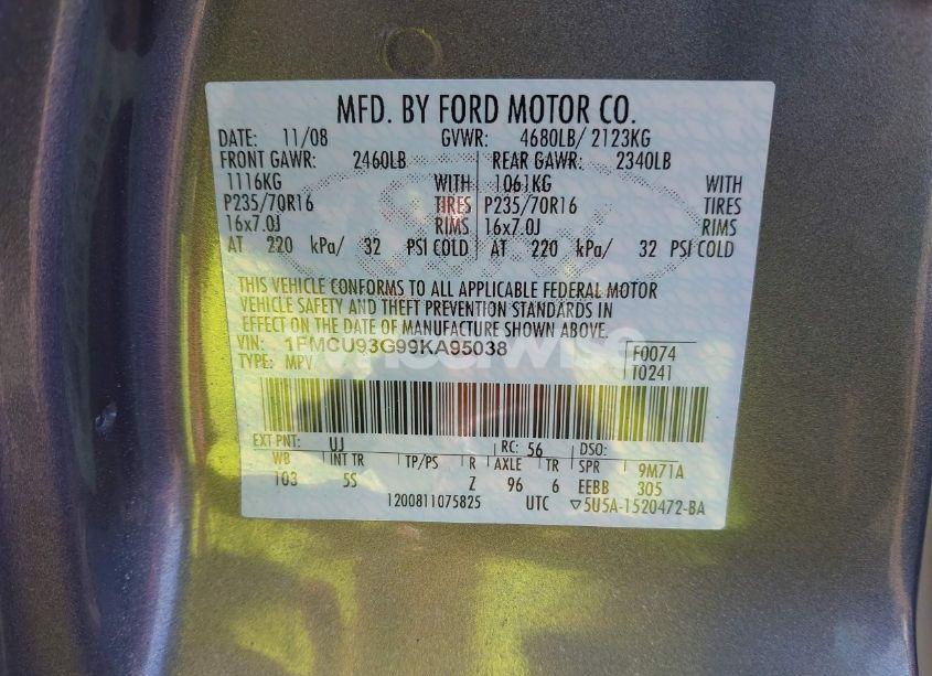 Photo 9 of 2009 Ford Escape XLT (VIN 1FMCU93G99KA95038)