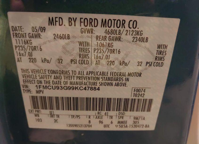 Photo 9 of 2009 Ford Escape XLT (VIN 1FMCU93G99KC47884)