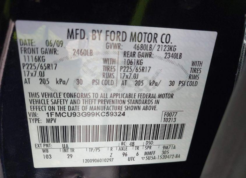 Photo 9 of 2009 Ford Escape XLT (VIN 1FMCU93G99KC59324)