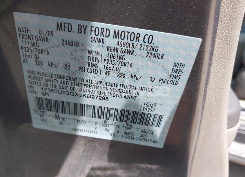 Photo 9 of 2009 Ford Escape XLT (VIN 1FMCU93GX9KB27298)