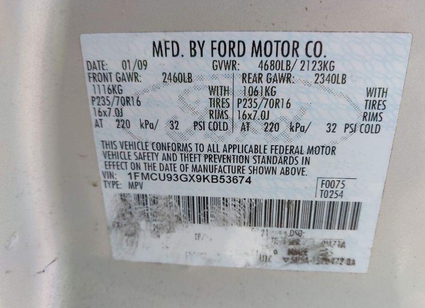 Photo 9 of 2009 Ford Escape XLT (VIN 1FMCU93GX9KB53674)