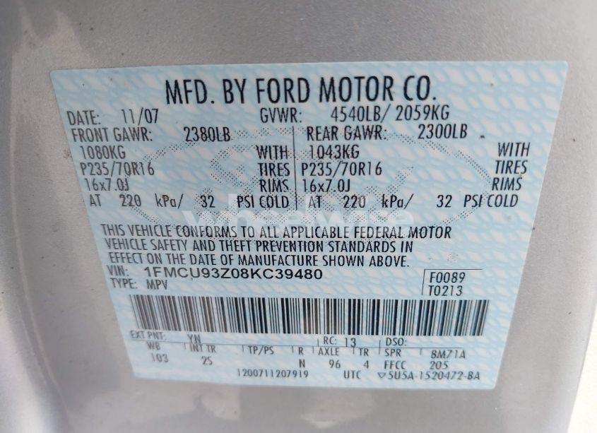 Photo 9 of 2008 Ford Escape XLT (VIN 1FMCU93Z08KC39480)