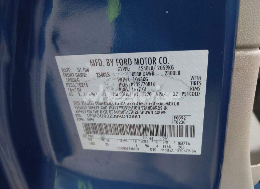 Photo 9 of 2008 Ford Escape XLT (VIN 1FMCU93Z38KD13961)