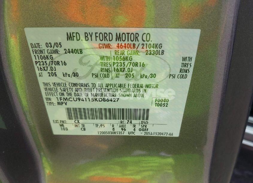 Photo 9 of 2005 Ford Escape LIMITED (VIN 1FMCU94115KD86427)