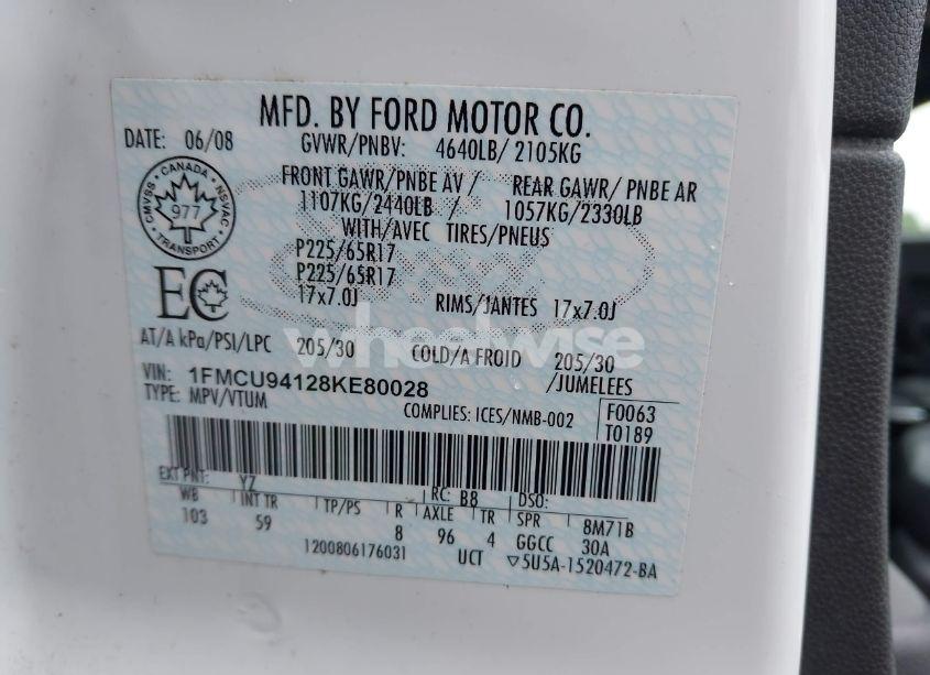 Photo 9 of 2008 Ford Escape LIMITED (VIN 1FMCU94128KE80028)