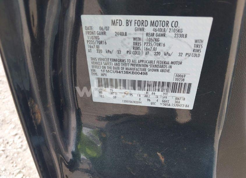 Photo 9 of 2008 Ford Escape LIMITED (VIN 1FMCU94138KB00498)