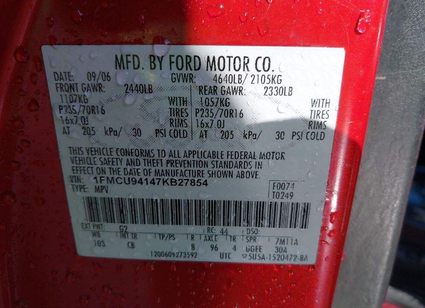 Photo 9 of 2007 Ford Escape LIMITED (VIN 1FMCU94147KB27854)