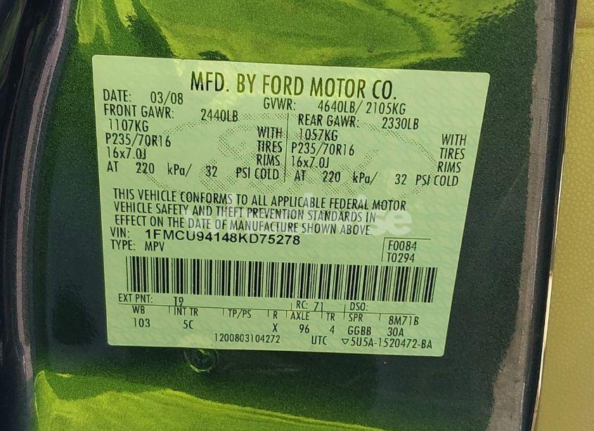 Photo 9 of 2008 Ford Escape LIMITED (VIN 1FMCU94148KD75278)