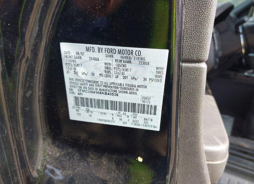 Photo 9 of 2008 Ford Escape LIMITED (VIN 1FMCU94168KB43538)