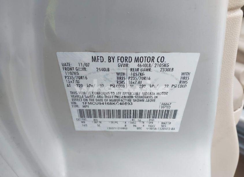 Photo 9 of 2008 Ford Escape LIMITED (VIN 1FMCU94168KC40593)