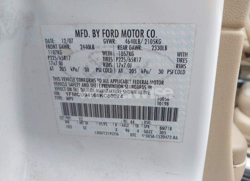 Photo 9 of 2008 Ford Escape LIMITED (VIN 1FMCU94168KC80074)