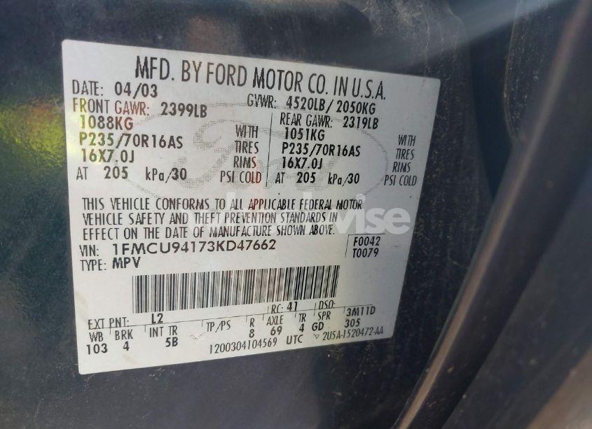 Photo 9 of 2003 Ford Escape LIMITED (VIN 1FMCU94173KD47662)