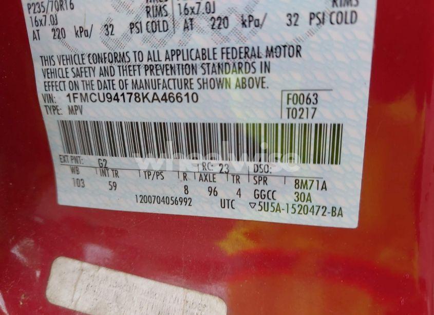 Photo 9 of 2008 Ford Escape LIMITED (VIN 1FMCU94178KA46610)