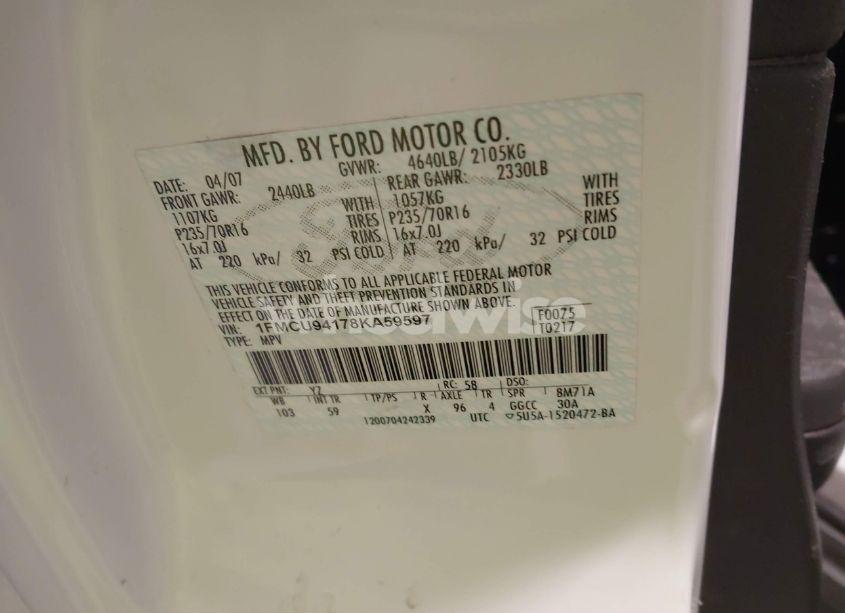 Photo 9 of 2008 Ford Escape LIMITED (VIN 1FMCU94178KA59597)