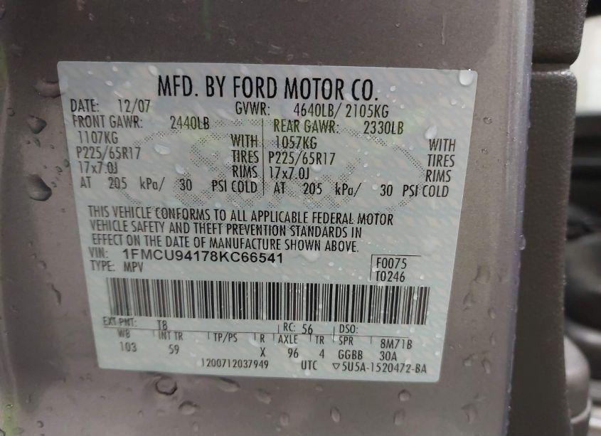 Photo 9 of 2008 Ford Escape LIMITED (VIN 1FMCU94178KC66541)