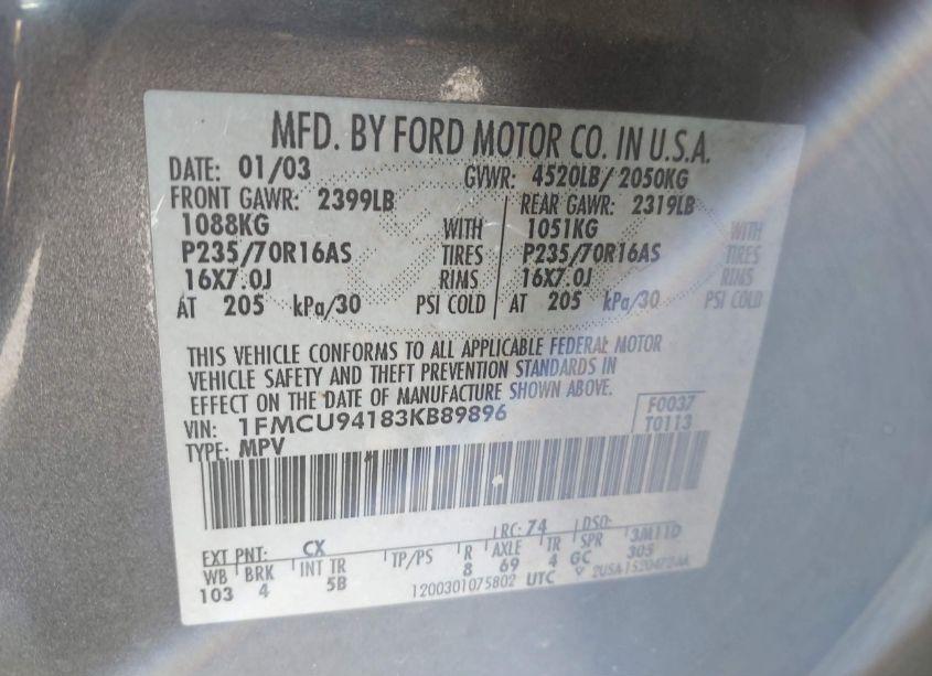 Photo 9 of 2003 Ford Escape LIMITED (VIN 1FMCU94183KB89896)