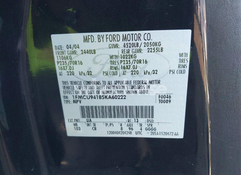 Photo 9 of 2005 Ford Escape LIMITED (VIN 1FMCU94185KA60222)