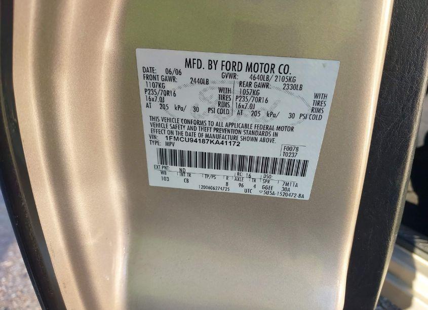 Photo 9 of 2007 Ford Escape LIMITED (VIN 1FMCU94187KA41172)