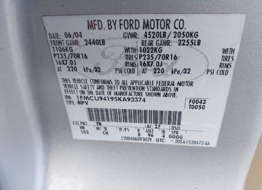 Photo 9 of 2005 Ford Escape LIMITED (VIN 1FMCU94195KA93374)