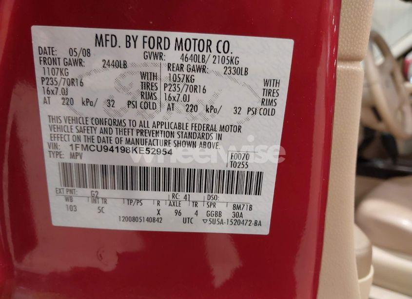 Photo 9 of 2008 Ford Escape LIMITED (VIN 1FMCU94198KE52954)