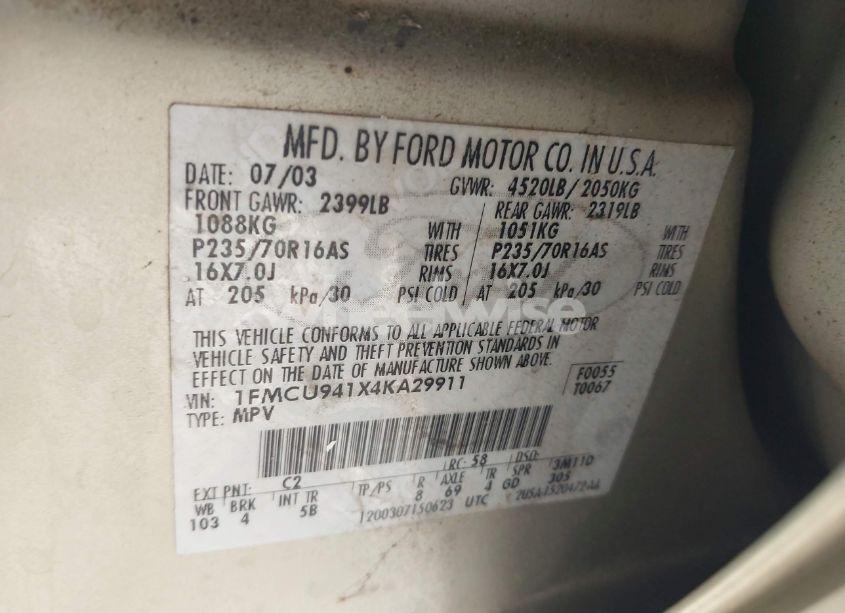 Photo 9 of 2004 Ford Escape LIMITED (VIN 1FMCU941X4KA29911)