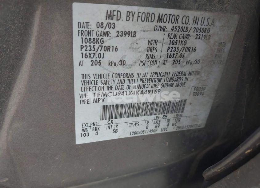 Photo 9 of 2004 Ford Escape LIMITED (VIN 1FMCU941X4KA49169)