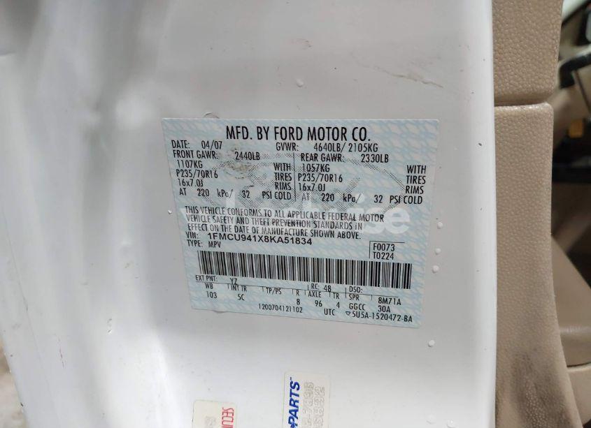 Photo 9 of 2008 Ford Escape LIMITED (VIN 1FMCU941X8KA51834)