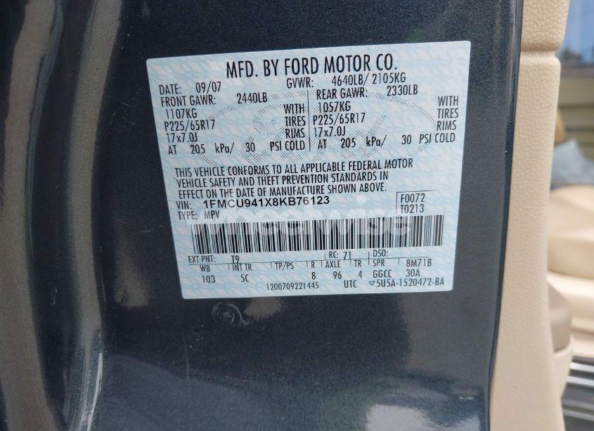 Photo 9 of 2008 Ford Escape LIMITED (VIN 1FMCU941X8KB76123)