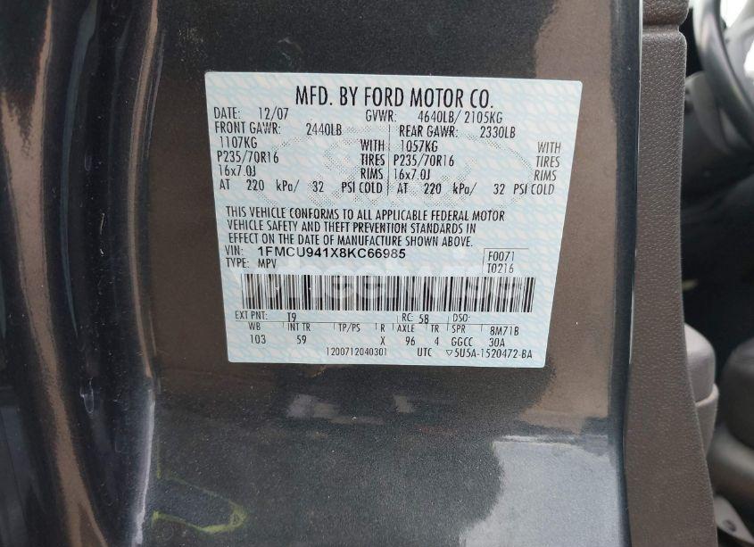 Photo 9 of 2008 Ford Escape LIMITED (VIN 1FMCU941X8KC66985)