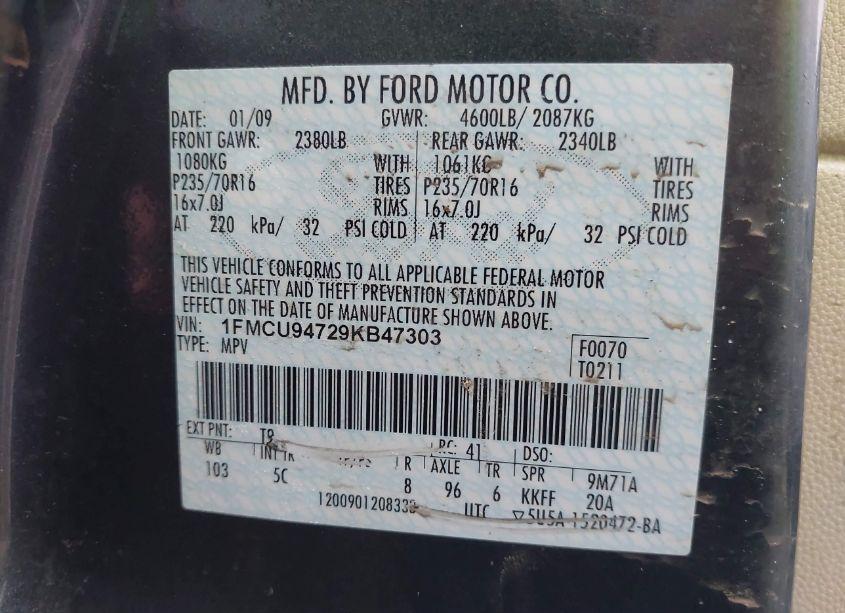 Photo 9 of 2009 Ford Escape LIMITED (VIN 1FMCU94729KB47303)