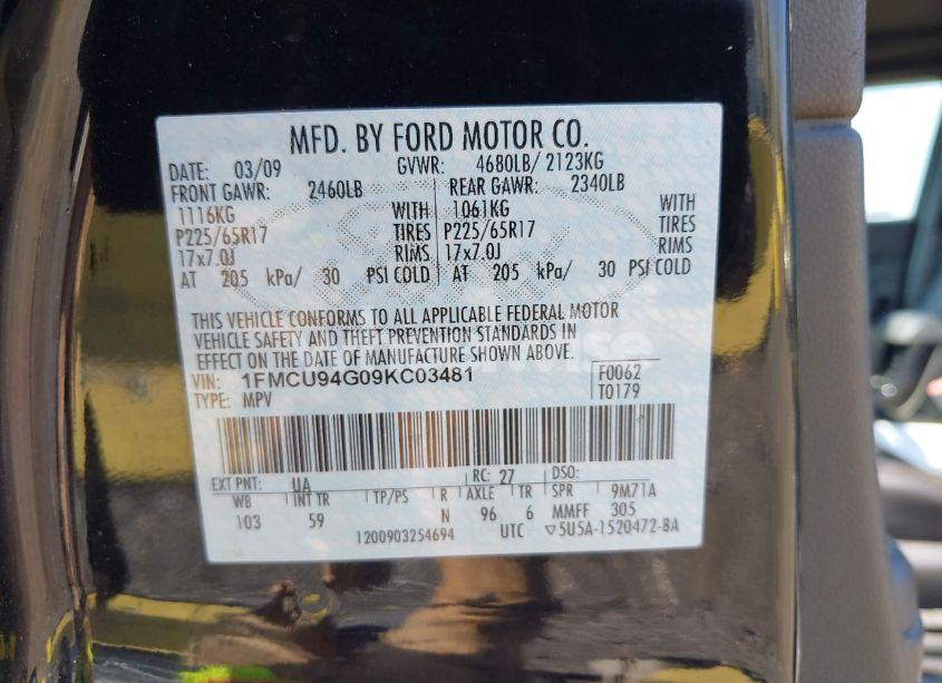 Photo 9 of 2009 Ford Escape LIMITED (VIN 1FMCU94G09KC03481)