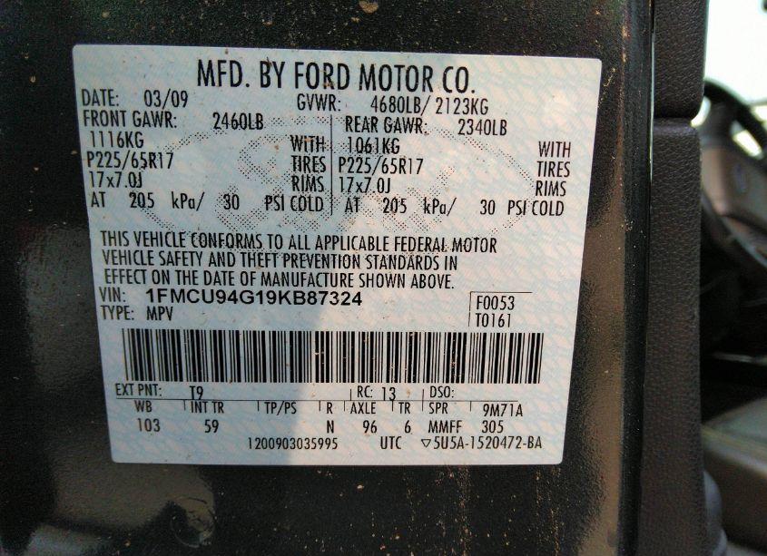 Photo 9 of 2009 Ford Escape LIMITED (VIN 1FMCU94G19KB87324)