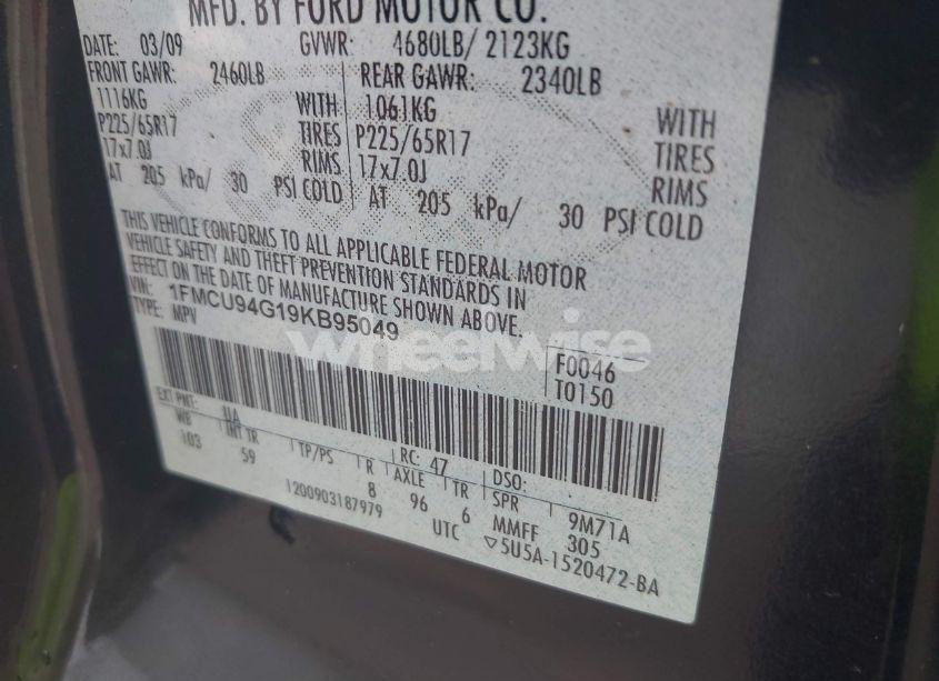 Photo 9 of 2009 Ford Escape LIMITED (VIN 1FMCU94G19KB95049)