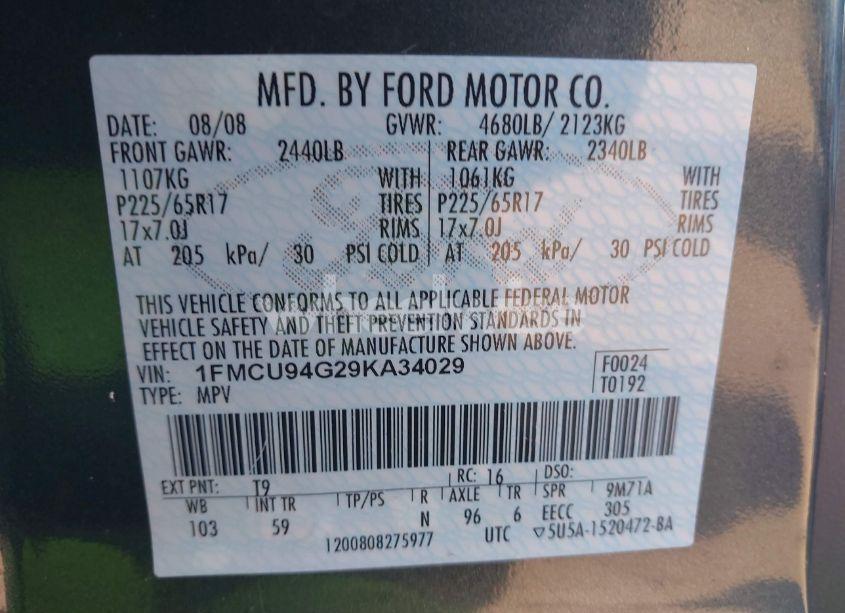 Photo 9 of 2009 Ford Escape LIMITED (VIN 1FMCU94G29KA34029)